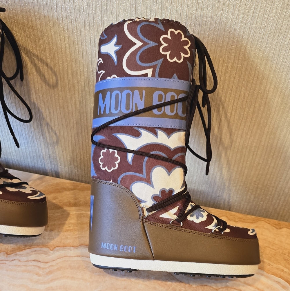 Moon Boot Icon Flower Moon Boots Floral Boots Brown White Blue Flowers - Picture 13 of 16